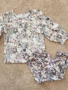 Dymples Baby Girl Toddler Bunny Floral Pink Long-Sleeve Pajama Set Size 1